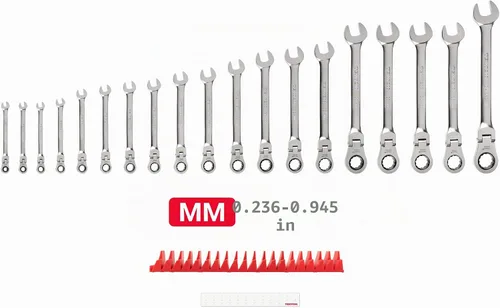 Miniatura 2 de TEKTON Juego de llaves de combinación con cabeza flexible de 12 puntos con organizadores modulares, 19 piezas (6-24 mm) WRC95303