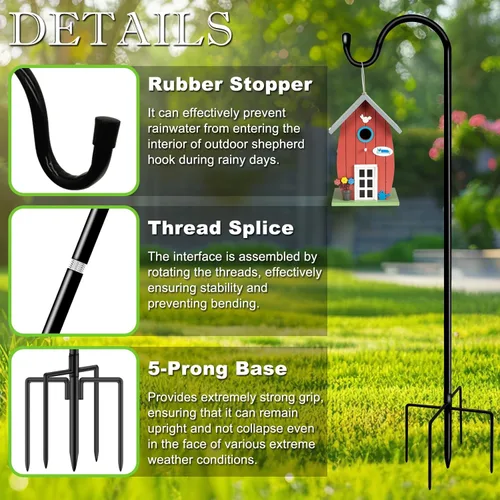 Miniatura 5 de Ganchos de pastor para exteriores de 48 pulgadas con base de 5 puntas ajustables para jardín, poste para comedero de pájaros, colgador para cesta