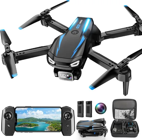Drone con cámara 1080P, cuadricóptero plegable de control remoto para adultos principiantes, mini dron con vuelo estable, vuelo de punto de ruta,