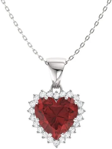 Diamondere Natural and Certified Heart Cut Gemstone and Diamond Halo Necklace in 14k Solid Gold 1.14 Carat Pendant with Chain Valentine's Day gift