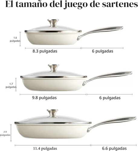 Miniatura 9 de Redchef Juego de utensilios de cocina antiadherentes, juego de sartenes con tapas de vidrio templado, juego de utensilios de cocina de cerámica