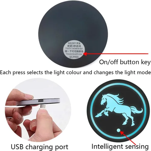 Miniatura 2 de 2 piezas de luces LED para portavasos de coche, almohadillas luminiscentes de 7 colores, posavasos de coche con carga USB, almohadilla luminiscente