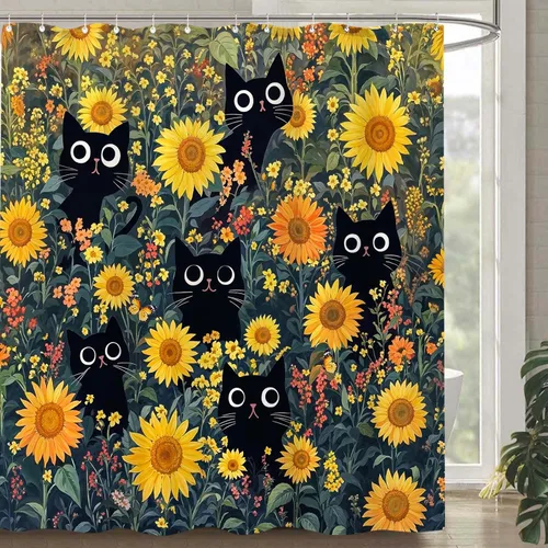 Miniatura 21 de Cortina de Ducha Divertida de Gato Lindo Divertido Árbol de Gato de Dibujos Animados Cortinas de Ducha para Baño Boho Anime Gatitos Niños Granja
