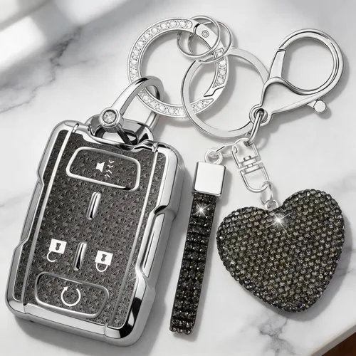 Miniatura 4 de Funda para llavero con llavero de diamante, compatible con Chevy Chevrolet 2014-2021 GMC Sierra Canyon Yukon Suburban Tahoe Silverado Colorado