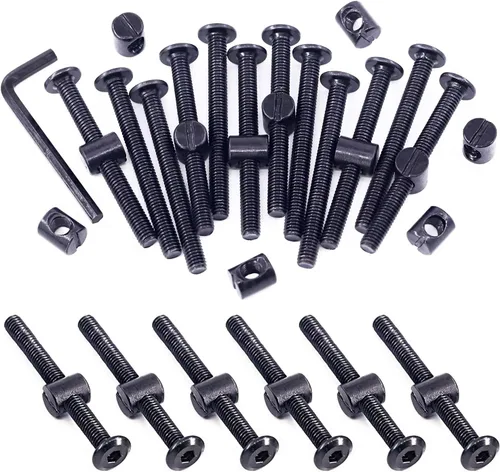 Miniatura 16 de Swpeet 25 tornillos de cabeza hexagonal M6 de 3.150 in, color negro, para cuna, cuna y tuercas de barril con 1 llave Allen, perfecta para muebles