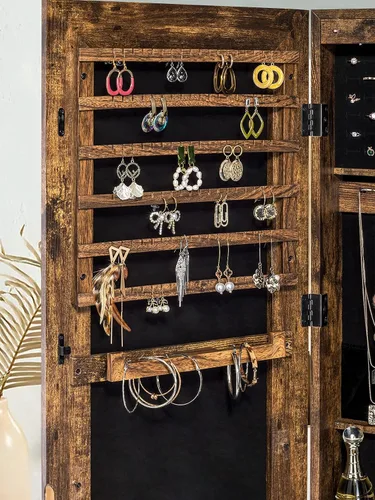 Miniatura 5 de YOKUKINA Armario de espejo de joyería, organizador de almacenamiento grande con luz LED, armario con cerradura para colgar en la puerta o montar