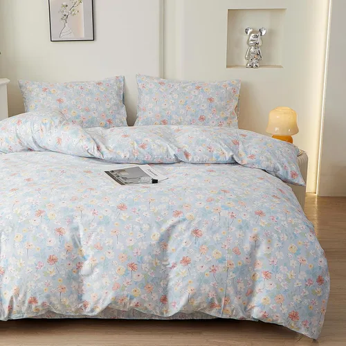 Miniatura 21 de HighBuy Juego de funda de edredón vintage con volantes y estampado de rayas francesas, 100% algodón con cierre de cremallera, juego de ropa de cama