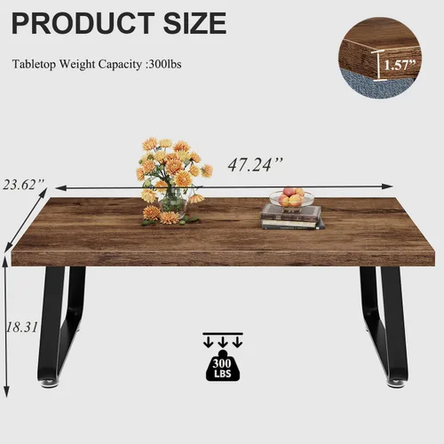 Miniatura 2 de HSH Mesa de café de madera, mesa de centro industrial rectangular, mesa de café minimalista moderna para sala de estar, mesa de té y cóctel