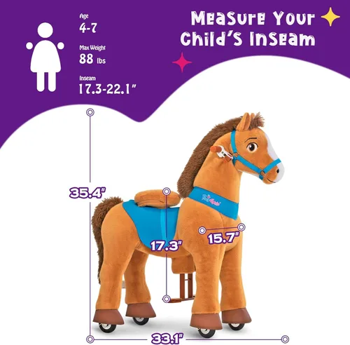 Miniatura 7 de PonyCycle Juguetes de Caballo para Montar para Niños Caballo Marrón Balancín Modelo Esencial E (con Freno/Altura de 35.4"/Tamaño 4) Pony para Montar