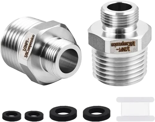 Adaptador de línea de agua de 1/2 a 3/8, accesorio de grifo reductor de compresión de acero inoxidable 304, adaptador de manguera de agua de 3/8
