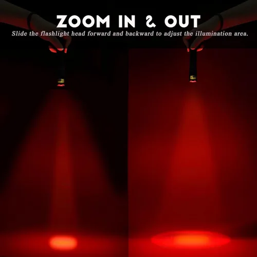 Miniatura 3 de Linterna Roja Mejorada, Opciones de Luz Roja Blanca Brillante y de Alta/Baja Potencia con Memoria, Lente de Zoom, Pequeña Antorcha LED Portátil