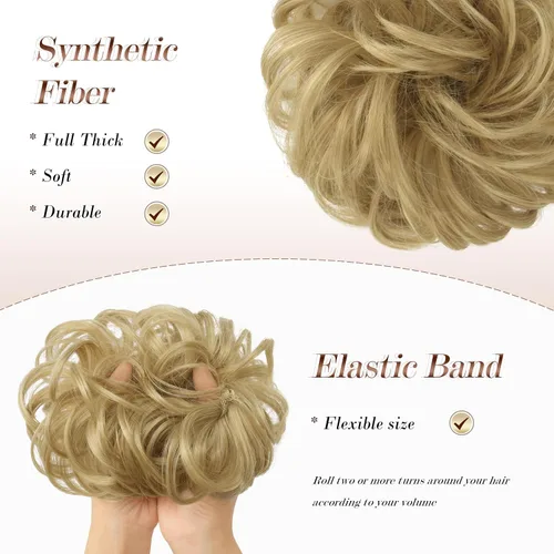 Miniatura 4 de FESHFEN Extensiones de Cabello para Moño Desordenado - Grandes Coleteros Elásticos Ondulados y Rizados para Moño, Extensiones de Cola de Caballo