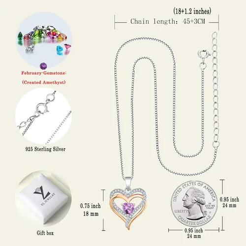 Miniatura 6 de YL Collar de corazón de plata de ley con colgante de corazón de doble amor para mujer, Metal