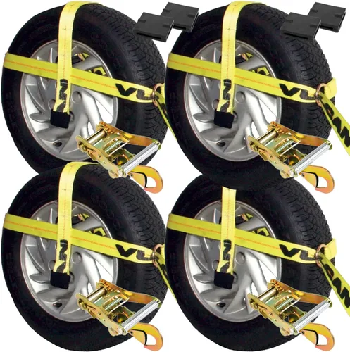 Vulcan Kit de correas de ajuste para auto, color amarillo, clásicas, con ganchos (el kit completo incluye correas y 4 enganches)