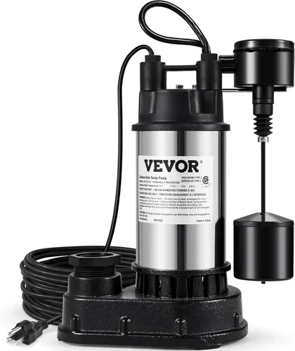Miniatura 11 de VEVOR Bomba sumergible para aguas residuales, 1/3 HP, bomba de aguas residuales/efluentes de hierro fundido de 3000 GPH con interruptor flotador