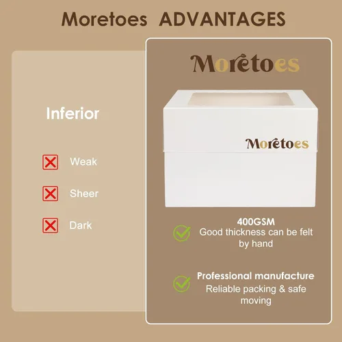 Miniatura 7 de Moretoes 15 cajas para tartas, cajas de panadería blancas de 12 x 12 x 8 pulgadas con contenedores de ventana para tartas, cajas altas de cartón