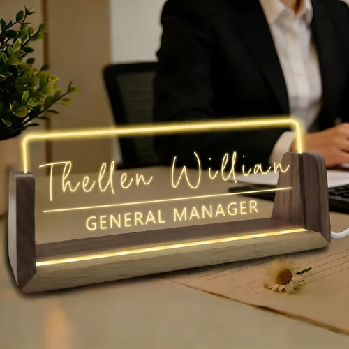 Miniatura 10 de Placa de nombre de escritorio personalizada con logotipo, placa acrílica iluminada personalizada para escritorio, regalos de oficina personalizados