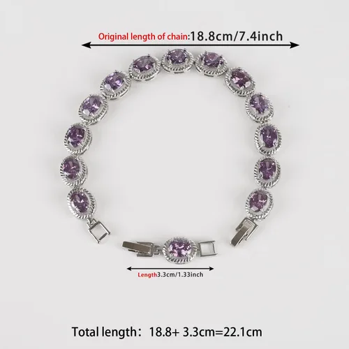 Miniatura 2 de Qingbin - Pulsera ovalada con circonita cúbica AAA+, pulsera clásica de tenis con circonita cúbica