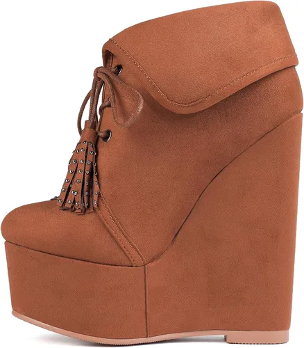 Miniatura 4 de YODEKS Botas de tacón alto para mujer con cordones y puntera redonda, botas de tacón alto, botas de vestir de fiesta elegante