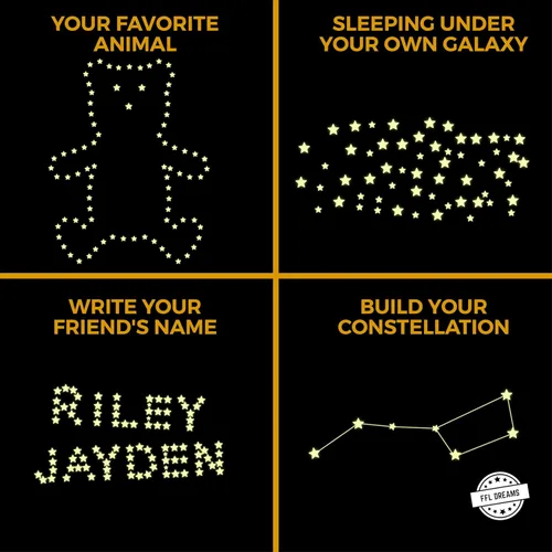 Miniatura 8 de Juego de estrellas y luna que brillan en la oscuridad, realista sin puntos ni cuadrados. Calcomanías en forma de estrella y luna, adhesivos