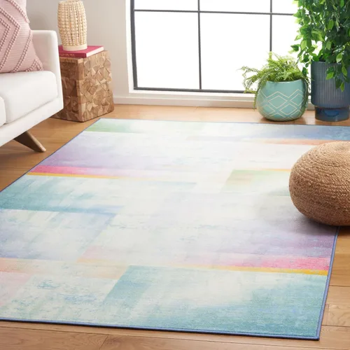 Miniatura 8 de SAFAVIEH Colección de pinceles de pintura lavables para alfombras – Alfombra de pasillo de 2 pies 2 pulgadas x 8 pies, azul y verde, antideslizante