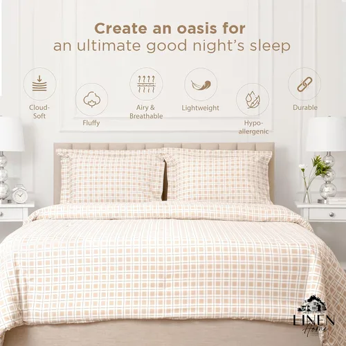 Miniatura 2 de Linen Home Juego de edredón de percal tamaño King impreso, relleno de edredón alternativo de plumón de lyocell lavado para todas las estaciones