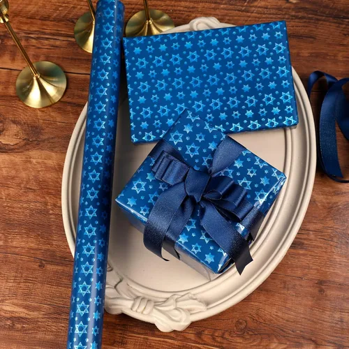 Miniatura 6 de The Dreidel Company Paquete de 4 Papel de Regalo con Diseño Temático de Hanukkah, Rollo de Chanukah de 17.5" X 180" (15 Pies) Pulgadas Hoja Papel