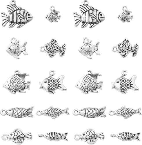 LiQunSweet 100 piezas de 10 estilos antiguos de vida oceánica, dijes de peces de animales marinos para manualidades, collares, pulseras y