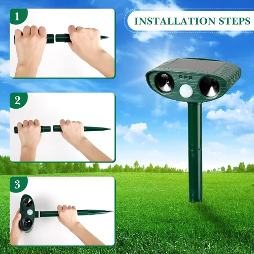 Miniatura 4 de Repelente ultrasónico de animales para exteriores, repelente ultrasónico, disuasorio de animales con sensor de movimiento, impermeable, disuasorio