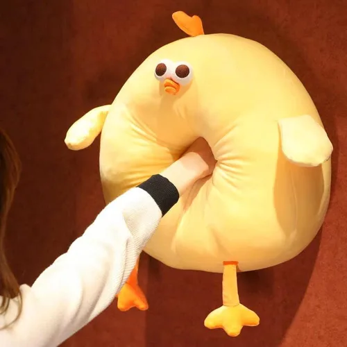 Miniatura 4 de XIYUAN Almohada de felpa de pollo gordo súper suave, juguete de peluche de 17.7 pulgadas, divertida almohada de cuello de pollo amarillo, animal
