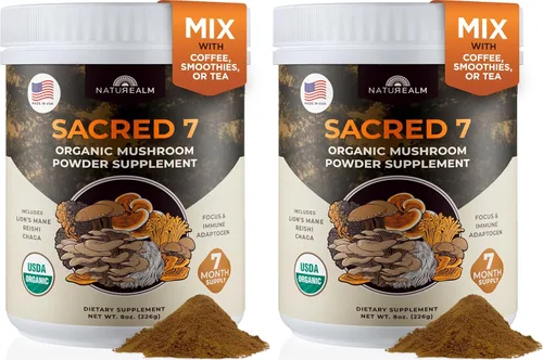 Miniatura 10 de Naturealm Suplemento en polvo de hongos orgánicos Sacred 7 Suministro para 60 días Mezcla 7 en 1 con melena de león, Reishi, Chaga Apoyo