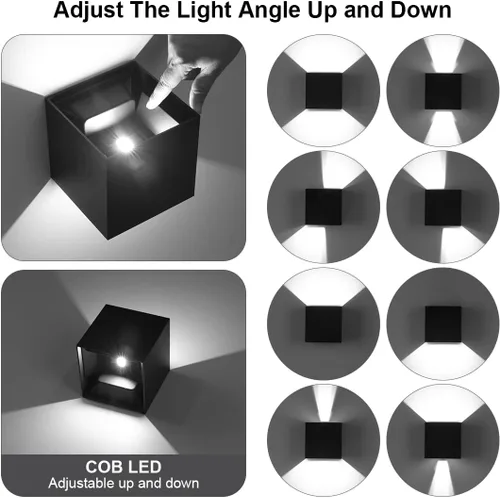 Miniatura 2 de BIRTALO - Luces LED de 20 W para exteriores de 20 W, ajustables, 6500 K, moderno aplique de pared cuadrado, impermeable, de aluminio negro