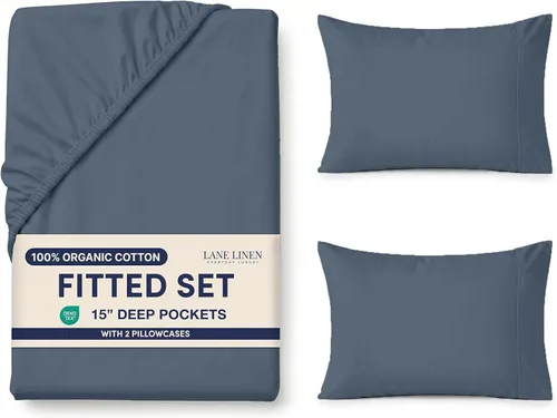 Miniatura 19 de LANE LINEN Juego de 2 piezas con sábana bajera de 100% algodón orgánico tamaño individual y 1 funda de almohada, tejido de percal ligero, suave