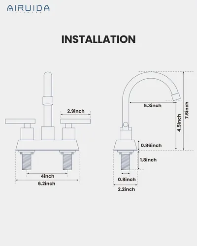 Miniatura 9 de Airuida Grifo de Lavabo de Baño Centerset de 4 Pulgadas – Grifo de Tocador de Acero Inoxidable de 2 Manijas con Desagüe Pop Up, Líneas de Suministro