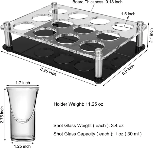 Miniatura 5 de D&Z Vasos de chupito de 1 onza con soporte, juego de 12 vasos de chupito de base pesada, fácil de transportar sin derrames, recipientes para beber