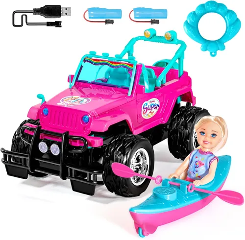 Miniatura 9 de ULOVEME Autos RC - Auto a control remoto con muñeca de 5.5 pulgadas para niñas, autos RC Je ep de 2.4 GHz - Coches de juguete de control simple