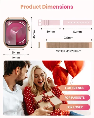 Miniatura 7 de Relojes inteligentes para mujer, 1.85 pulgadas, llamadas, batería 30 días, monitor 24/7 de frecuencia cardíaca, sueño y SpO2, 120 modos, IP68