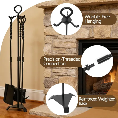 Miniatura 3 de Juego de herramientas para chimenea de 30 pulgadas, 4 piezas de accesorios de chimenea de acero al manganeso resistente, diseño de cuerda trenzada