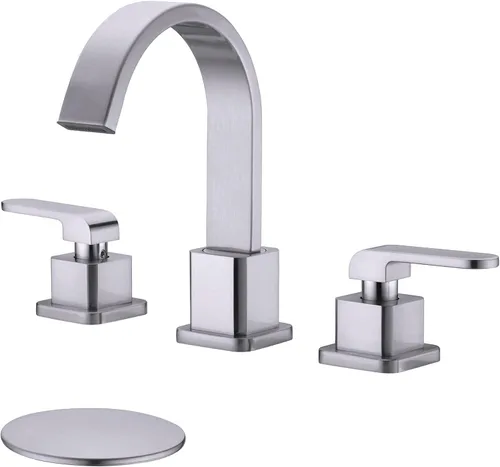 TRUSTMI Grifo de baño generalizado de 3 agujeros de 8 pulgadas de níquel cepillado para fregadero de baño con desbordamiento emergente de drenaje y