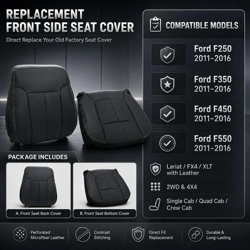 Miniatura 7 de FZJDSD Funda de asiento de repuesto de piel de microfibra perforada para el lado del conductor, color negro, compatible con Ford F250 F350 F450 F550