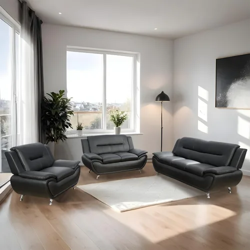 Miniatura 7 de Juego de muebles de sala de estar de 3 piezas, sofás seccionales, juego de sofá de cuero negro, juego de sofá moderno para sala de estar, negro#2