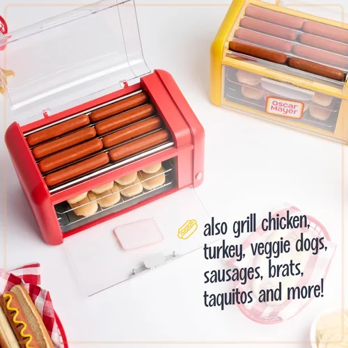 Miniatura 5 de Nostalgia Oscar Mayer - Horno tostador de 8 rodillos y bollos extra grande para encimera, rodillos de acero inoxidable y estantes de calentamiento