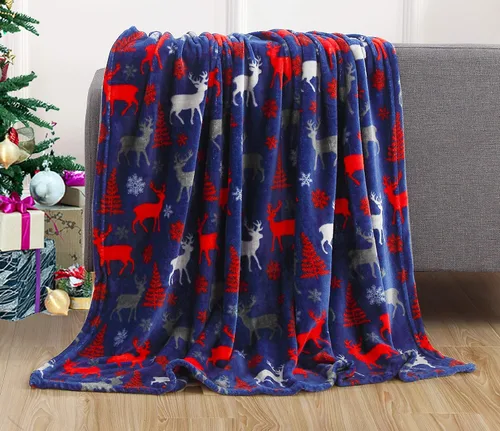 Miniatura 22 de Elegant Comfort Velvet Touch Ultra Lujosa Manta/Frazada de Vellón con Estampado Navideño de Vacaciones - 50 x 60 pulgadas, (Flor de Pascua), 50 x 60