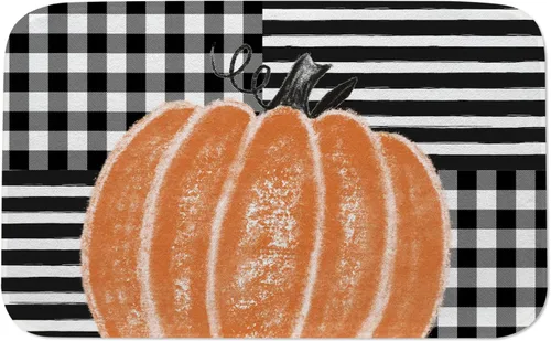 Miniatura 26 de Fukeen Alfombra de baño de calabaza a cuadros naranja – Alfombra de ducha antideslizante con hojas de arce para baño, dormitorio, hogar