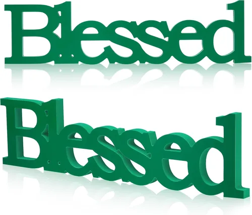 Miniatura 15 de Blulu Letrero de mesa con texto en inglés "Blessed Letter", letrero de mesa de pie de madera rústica, decoración de pie para graduación, baby