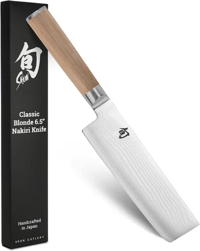 Cuchillo Nakiri Shun Classic Blonde de 6.5", Cuchillo Japonés para Verduras Hecho a Mano, Núcleo VG-MAX con Revestimiento de Acero Inoxidable Rubio