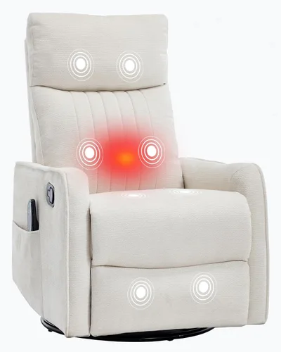 Miniatura 16 de PELUMY Silla Reclinable Mecedora Giratoria 360 para Adultos, Silla Mecedora de Guardería con Calor y Masaje, Silla Reclinable Deslizante para Beige