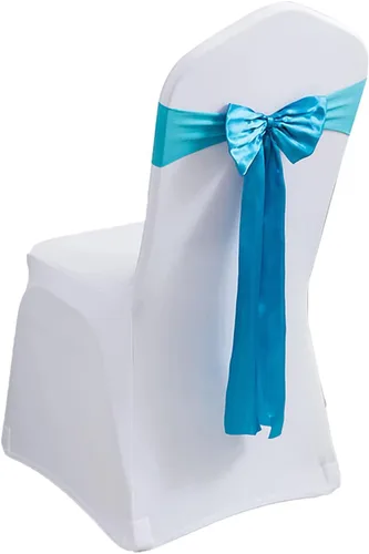 Miniatura 12 de Paquete de 100 bandas de elastano para silla, lazos de satén de color azul para bodas, eventos, banquetes, hoteles, hogar y cocina, 100