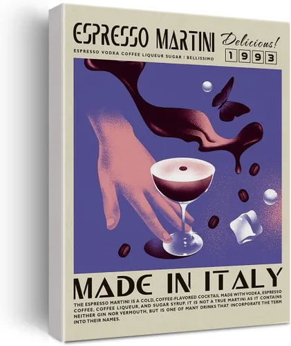Divertido lienzo de cóctel para decoración de pared de Martini Espresso Martini, 12 x 15 pulgadas, decoración moderna para el hogar, cocina, bar