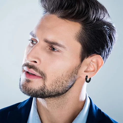 Miniatura 3 de KWUNCCI Aretes para hombre, 15 pares de aretes de aro de acero inoxidable quirúrgico, aretes negros para hombres y mujeres, juego de aretes de aro